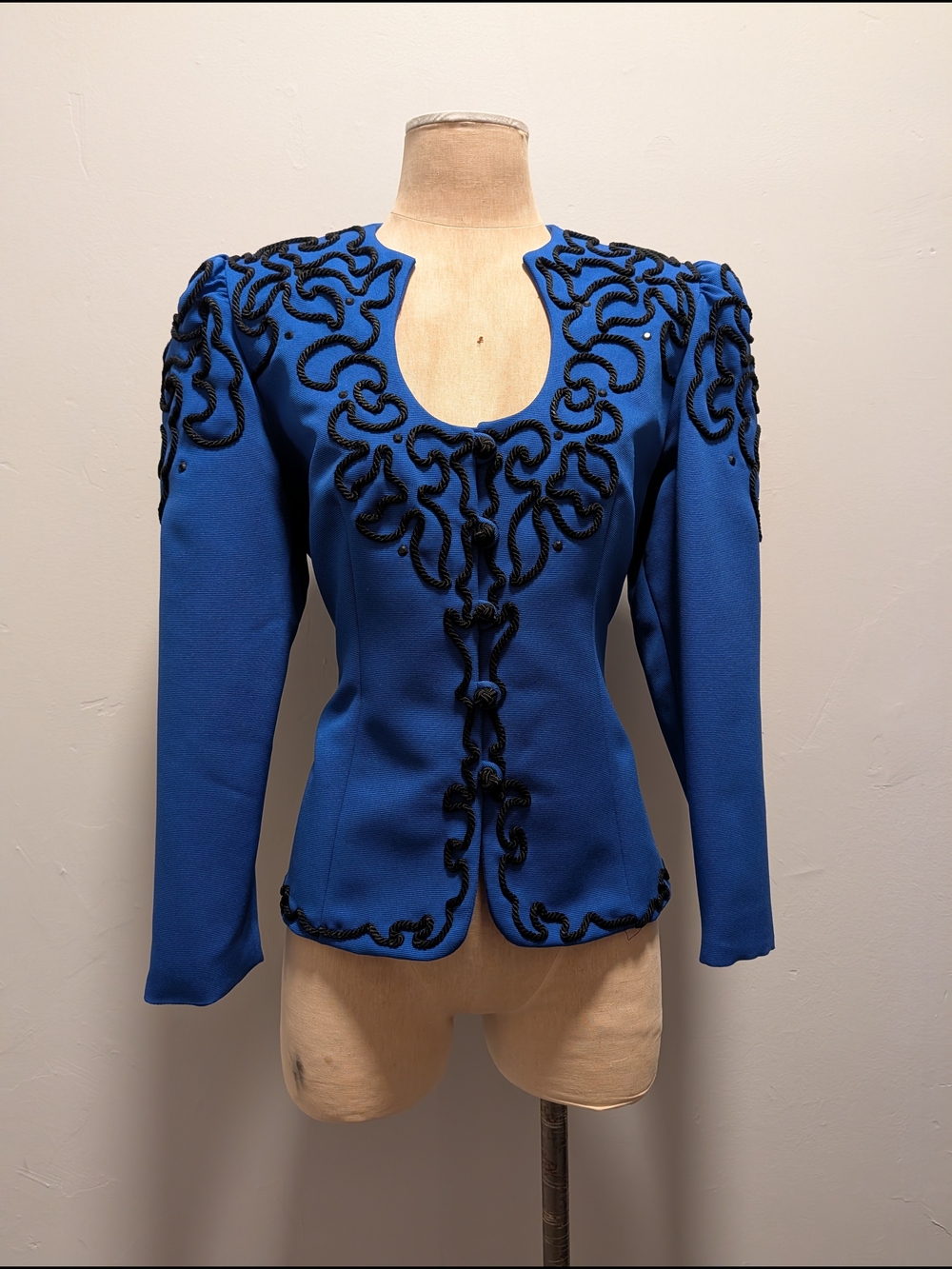 Vintage Karen Lawrence byMatthew Royal Blue Rope Embellished Black Stones Blazer